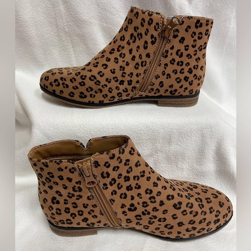 NWT Cat & Jack Girls Booties Size 4 Animal Leopard Print Black/Brown/ Opal Zip